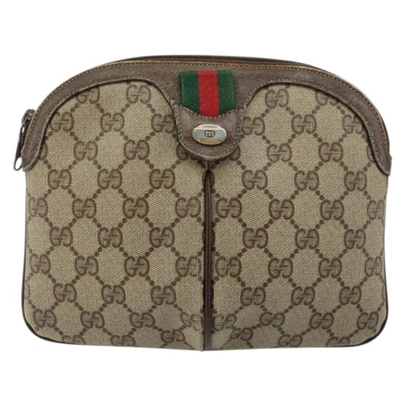 GUCCI GG Supreme Web Sherry Line Bag PVC Beige Gold - Picture 2 of 15